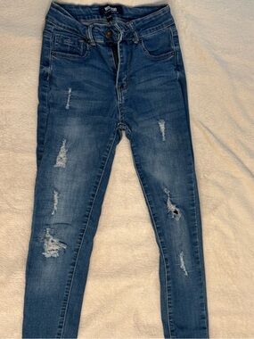 Wax Jean Distressed Ripped Skinny Jeans Medium Wash Size 1 blue